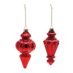 Red Ribbed Glass Finial Ornament Set of 6