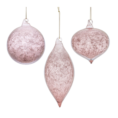 Pink Crackle Glass Ornament Set of 6