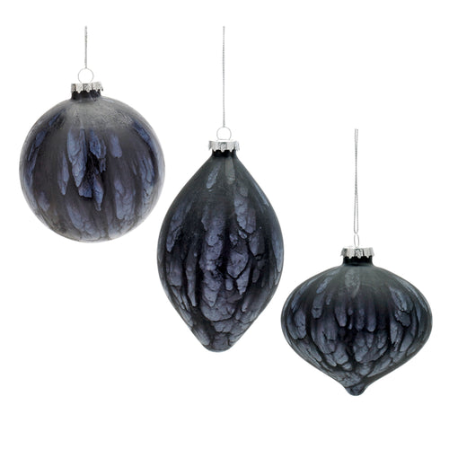 Midnight Blue Marble Paint Glass Ornament Set of 6