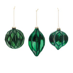 Green Textured Harlequin Glass Ornament Set of 6