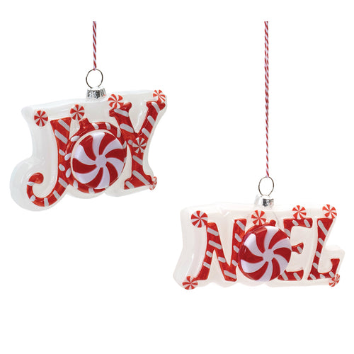 Glass Peppermint Joy and Noel Ornament Set of 6