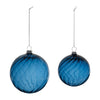 Blue Ribbed Swirl Glass Ornament Set of 6