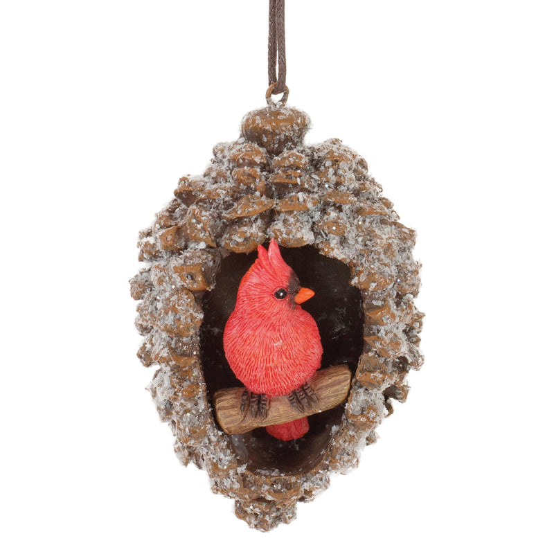 Frosted Pine Cone Cardinal Ornament Set of 6