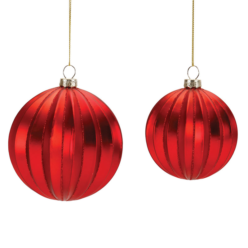 Glitter Ribbed Glass Ball Ornament Set of 6