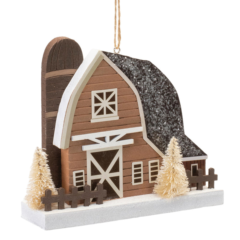 Glittered Barn Ornament Set of 6