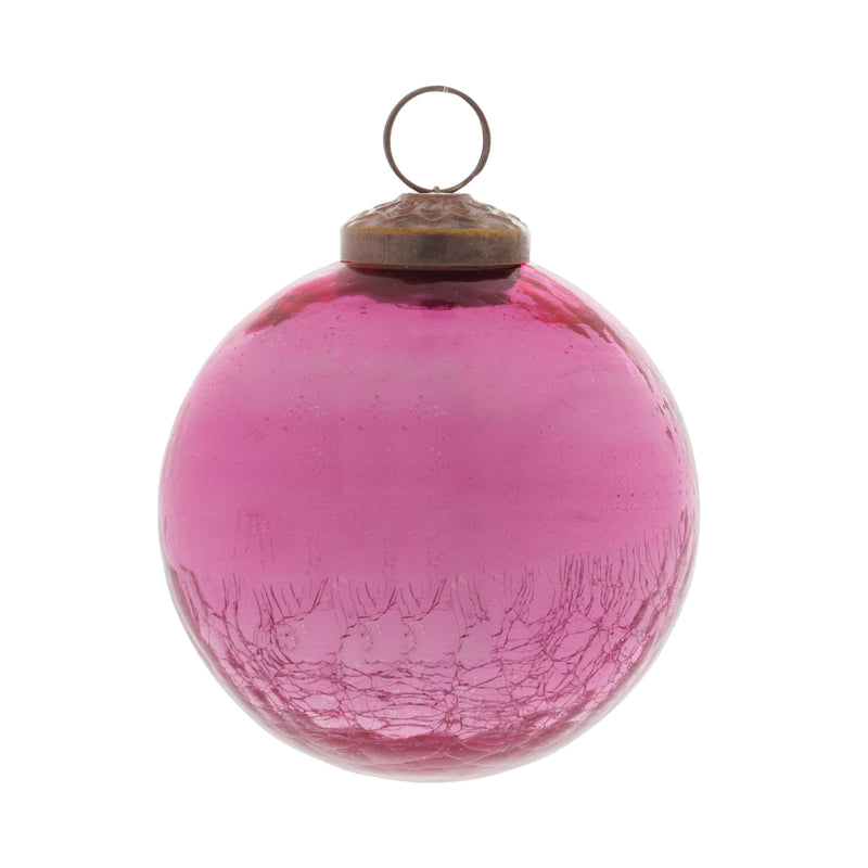 Pink Crackle Glass Ball Ornament Set of 12