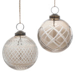 Etched Clear Glass Ball Ornament Set of 6