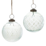 Etched Clear Glass Ball Ornament Set of 6