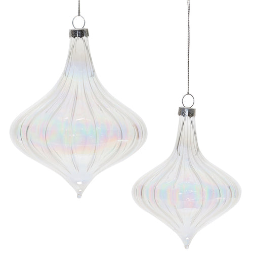 Clear Iridescent Glass Onion Ornament Set of 6