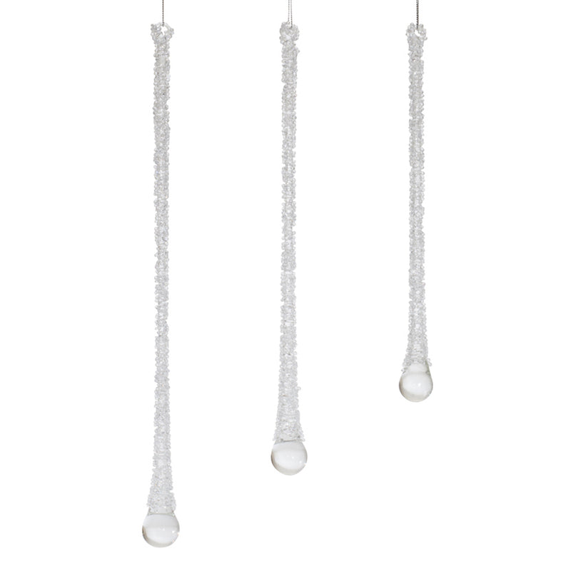 Clear Beaded Glass Icicle Drop Ornament Set of 6