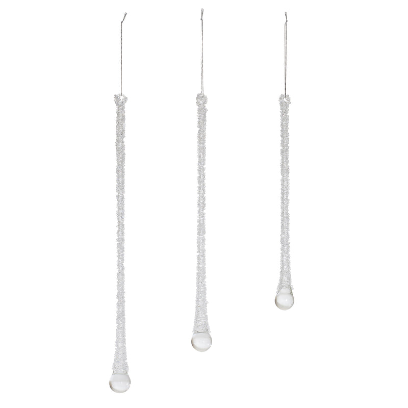 Clear Beaded Glass Icicle Drop Ornament Set of 6