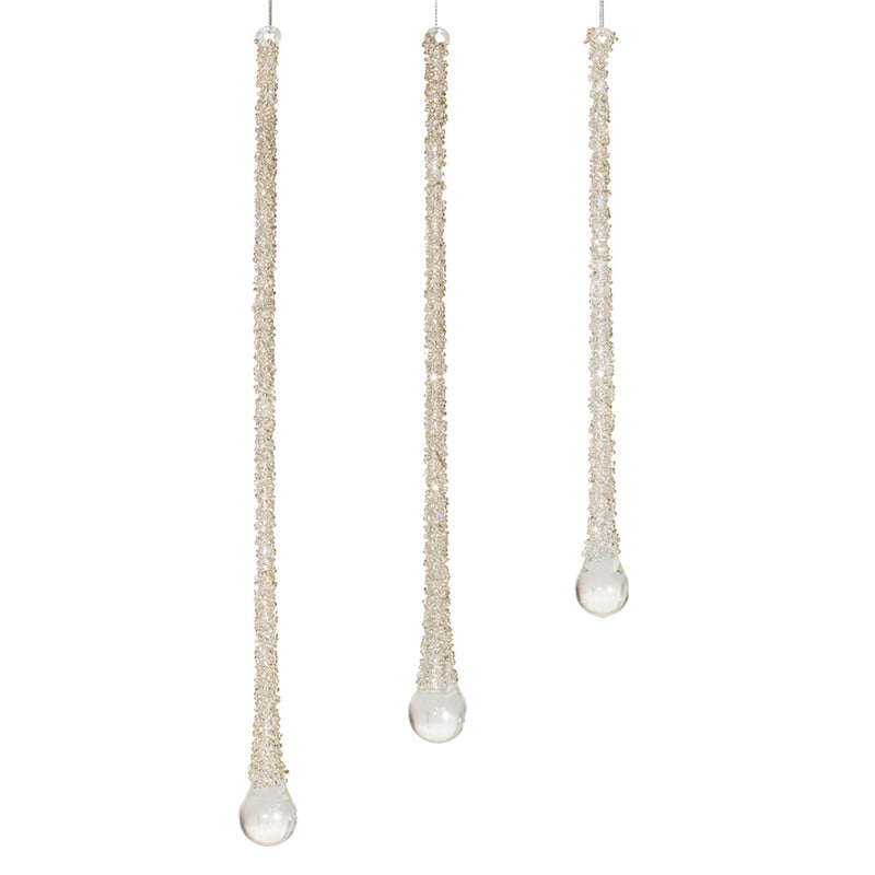 Clear Beaded Glass Icicle Drop Ornament Set of 6