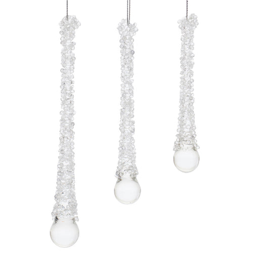 Clear Beaded Glass Icicle Drop Ornament Set of 12