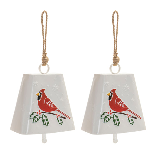 Metal Cardinal Bird Bell Ornament Set of 2