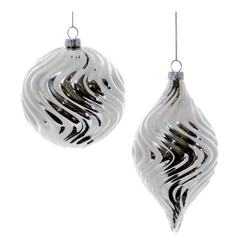 Silver Wavy Glass Ornament Set of 6