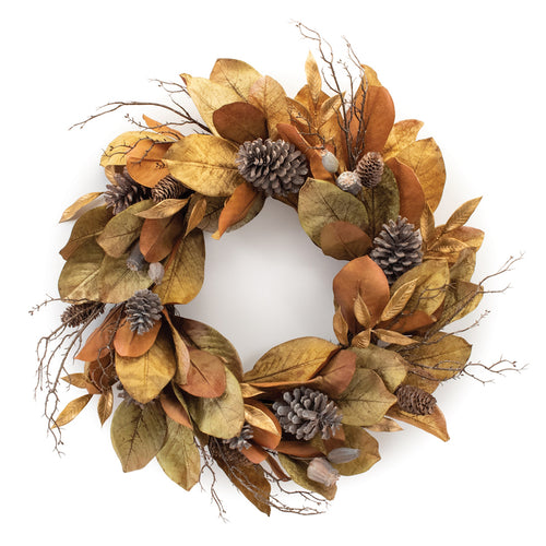 Harvest Magnolia Leaf Twig Wreath