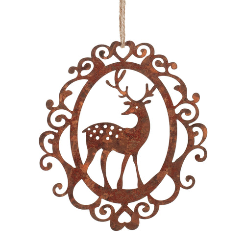 Bronze Metal Deer Cut-Out Ornament Set of 12