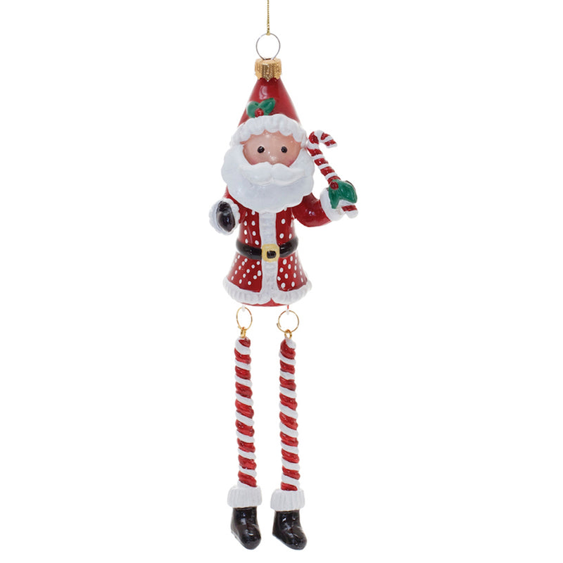 Glass Candy Cane Santa Ornament Set of 6