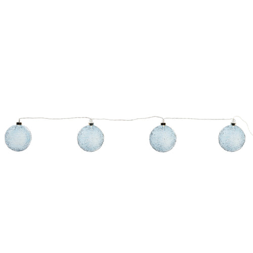 LED Blue Crackle Glass Ball Ornament String Set of 4