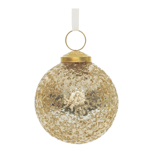 Gold Distressed Glass Ball Ornament Set of 6