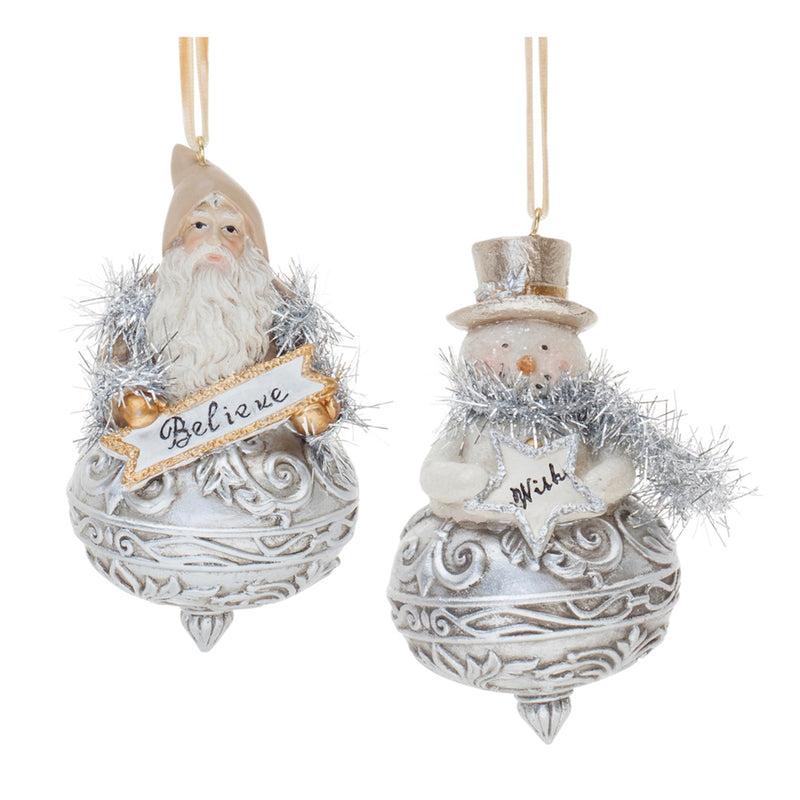 Ornate Santa and Snowman Finial Ornament Set of 6