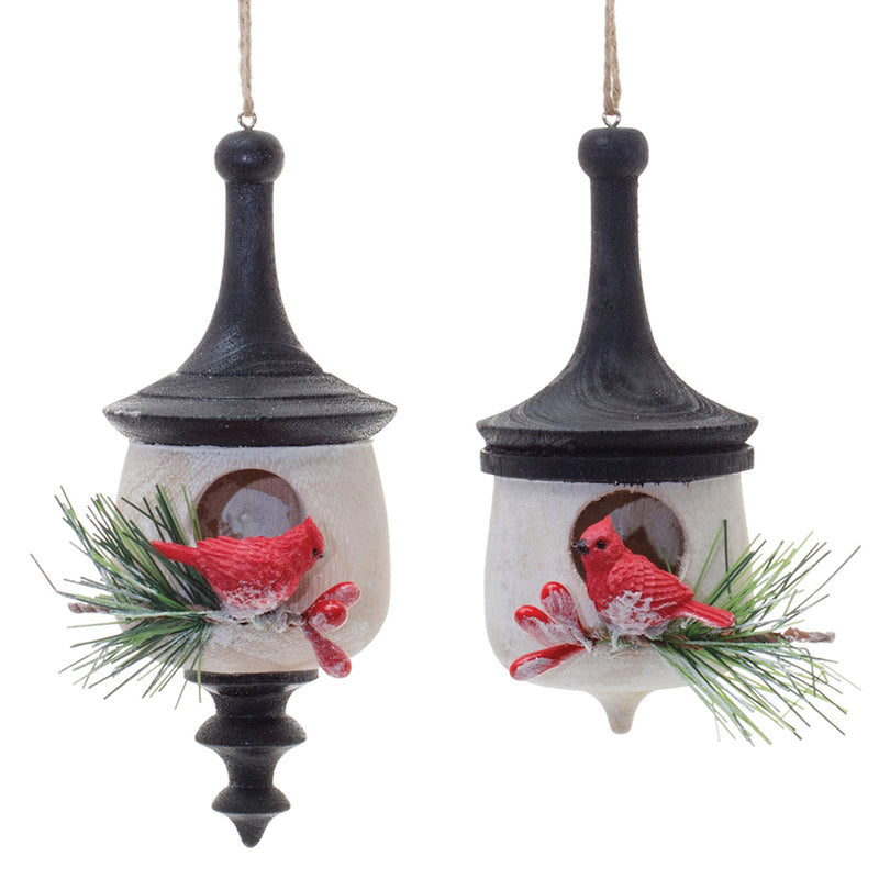 Finial Birdhouse with Cardinal Ornament Set of 6