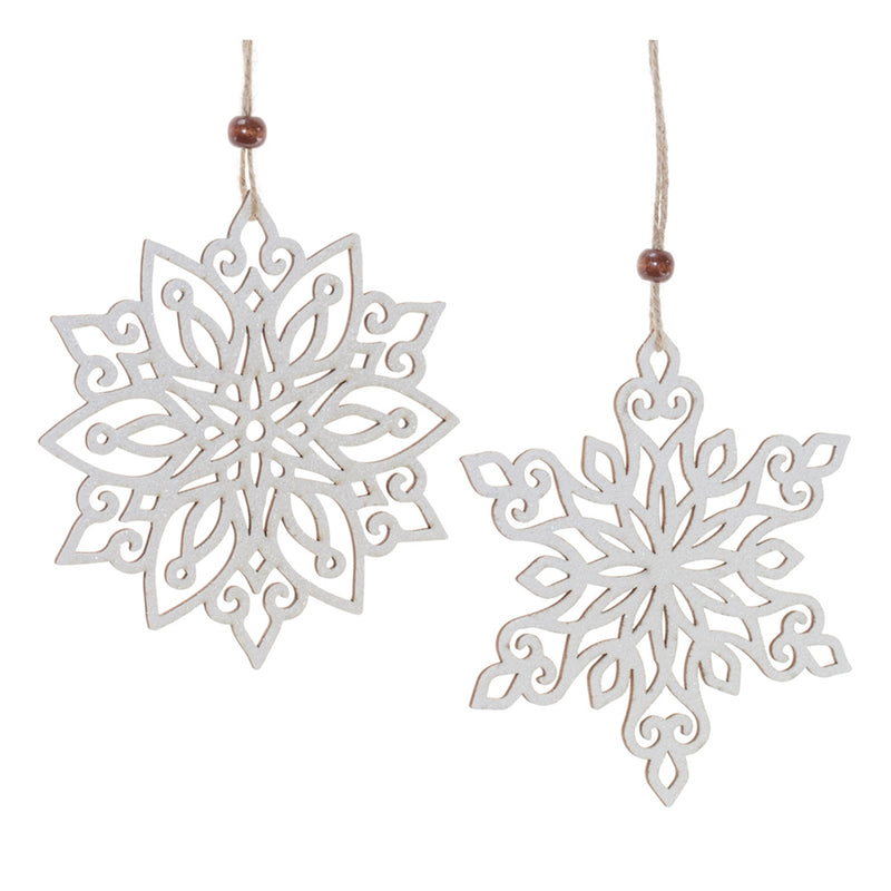 Wood Cut-Out Snowflake Ornament Set of 12