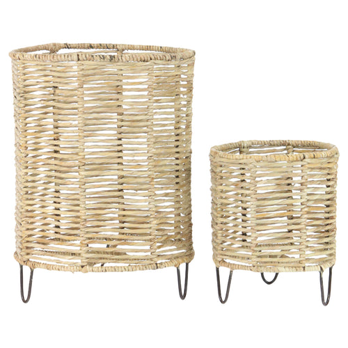 Woven Rush & Iron Planter Set of 2