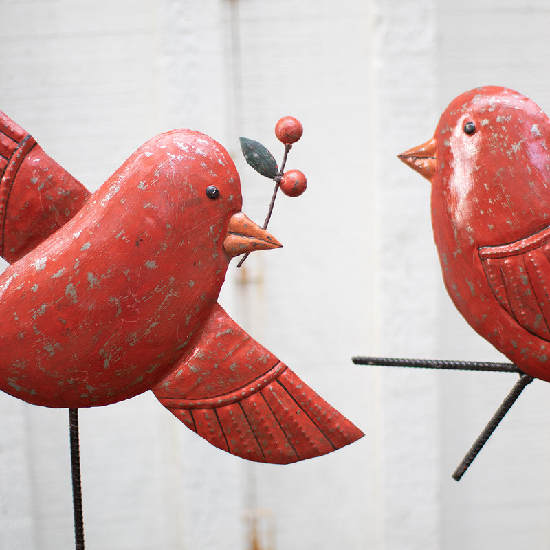 Red Bird Yard Art Set of 2