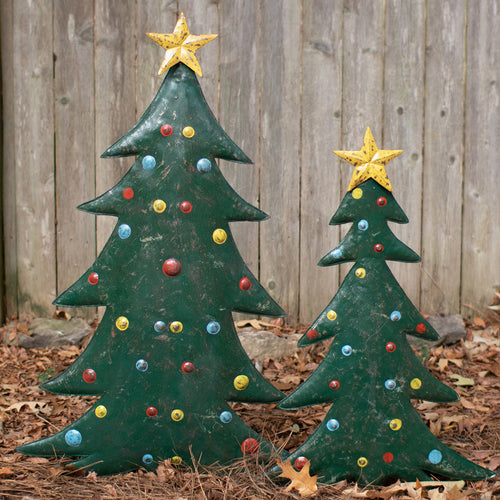 Christmas Tree Hand-Hammered Outdoor Art Set of 2