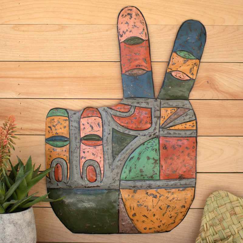 Hand Peace Sign Metal Wall Art