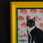 Cat Yellow and Green Framed Artwork