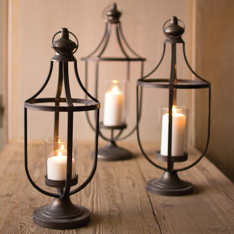 Metal & Glass Candle Lantern Set of 3