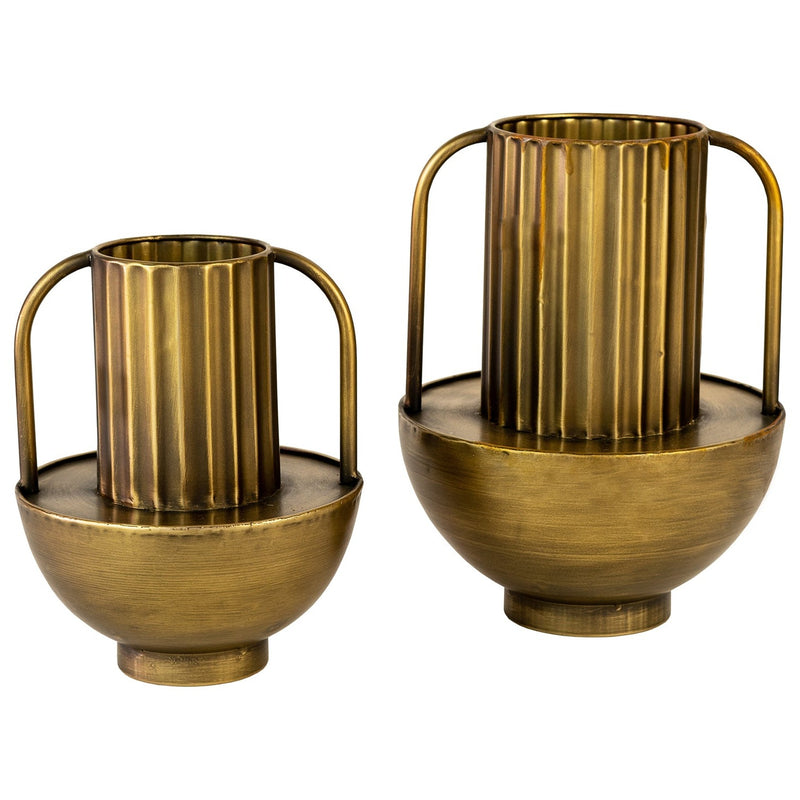 Antique Brass Metal Vase Set of 2