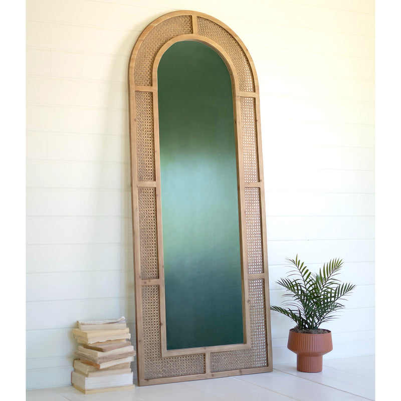 Arched Rattan Floor Mirror