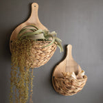 Seagrass and Wood Wall Pocket Set of 2