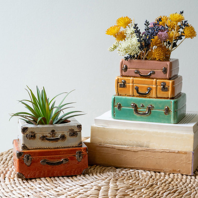 Suitcase Ceramic Planter Set of 2