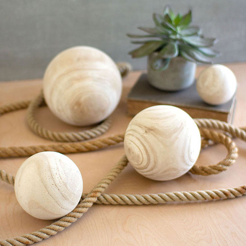 Natural Wooden Sphere Tabletop Accent Set of 4