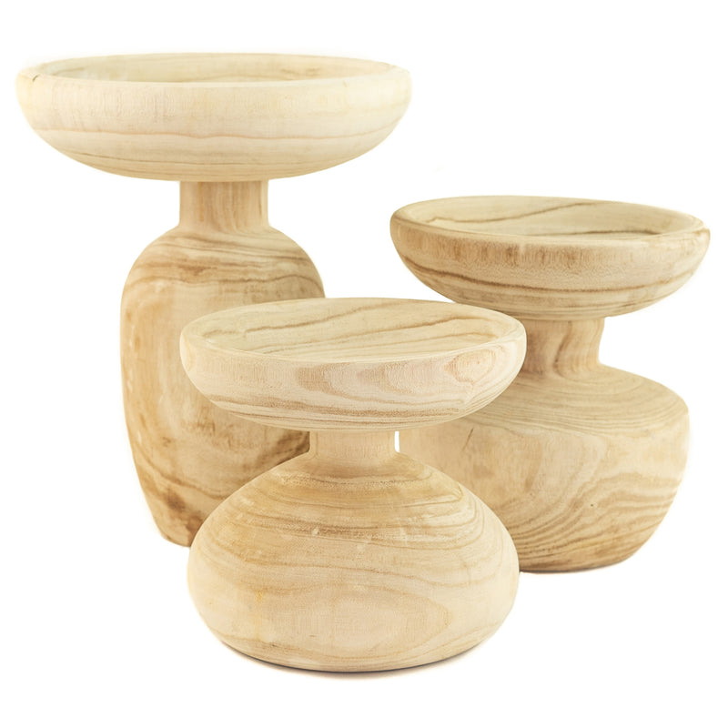 Turned Wooden Pedestal Set of 3