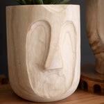 Face Hand-Carved Wood Planter Set of 2