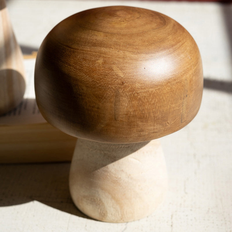 Mushroom Carved Wooden Tabletop Accent Set of 2