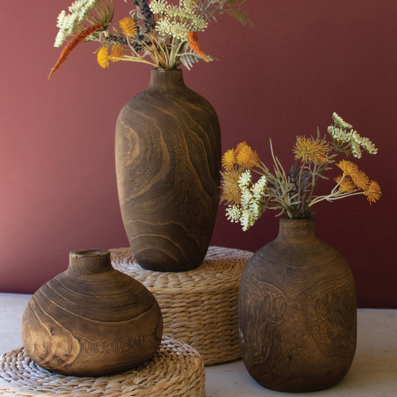 Walnut Wooden Vase Set of 3