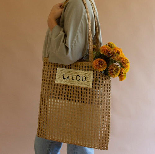 Embroidered La Lou Paperstraw Tote