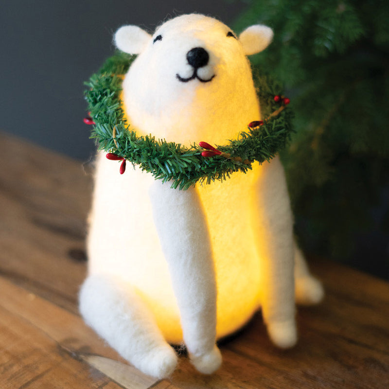 Christmas Polar Bear Lighted Felt Sculpture