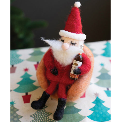 Felt Santa with Wine Bottle