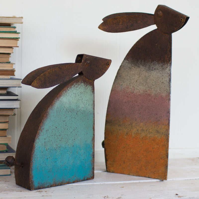 Rustic Metal Rabbit Tabletop Accent Set of 2