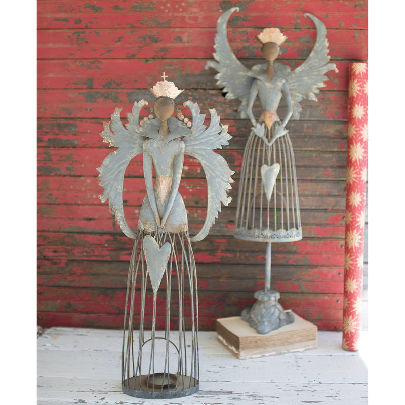 Metal Christmas Angel Statue Set of 2