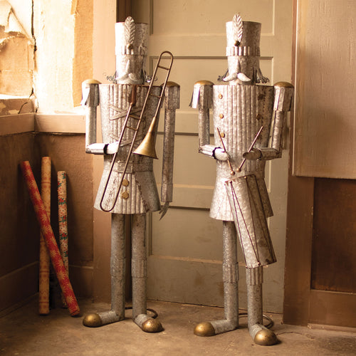 Tin Christmas Soldier Statue Set of 2