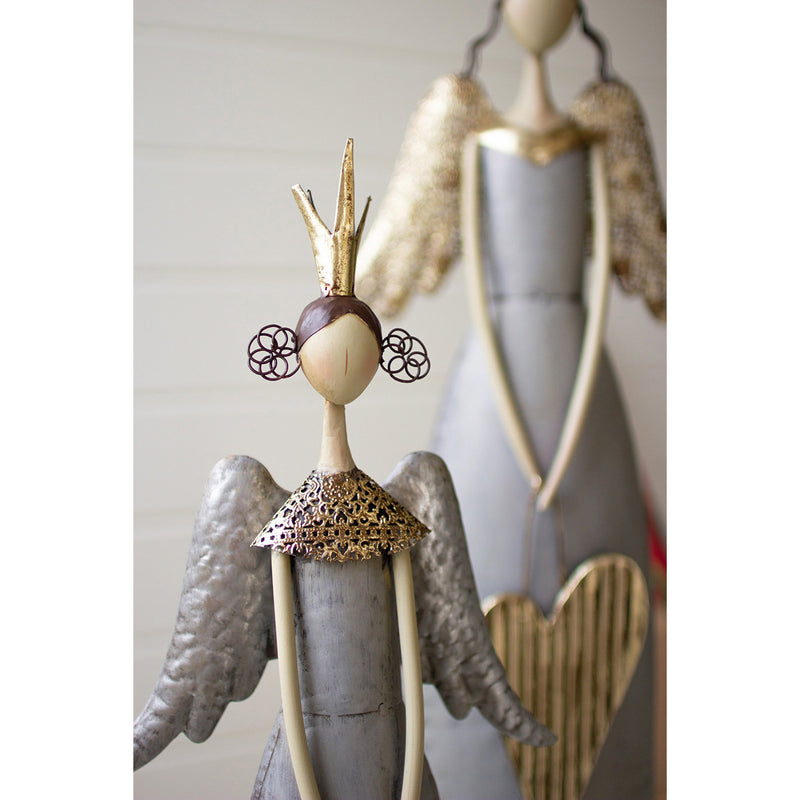 Gold & Gray Christmas Angel Statue Set of 2