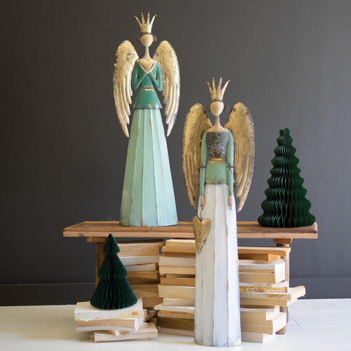 Painted Metal Christmas Angel Tabletop Accent Set of 2